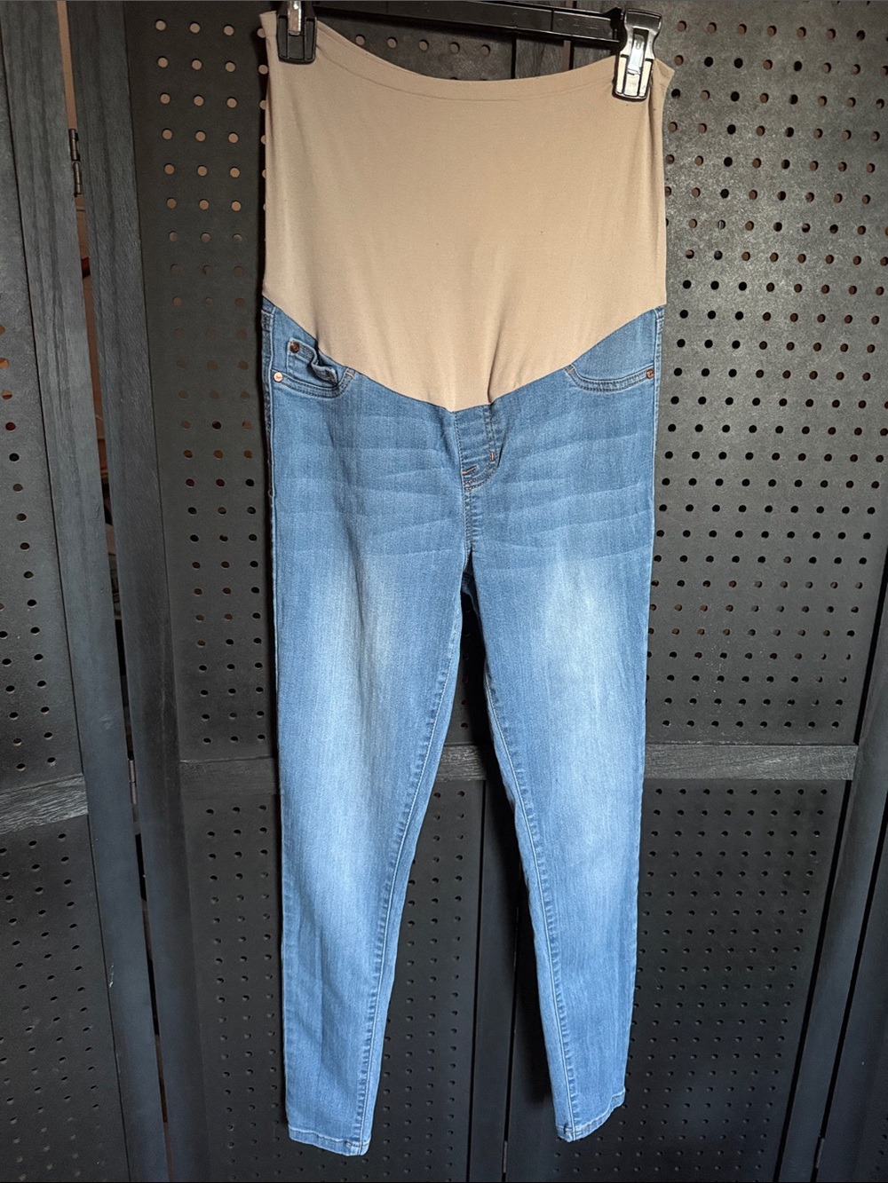 Celebrity Pink Light Blue Denim Maternity Jeggings with Beige Support Panel